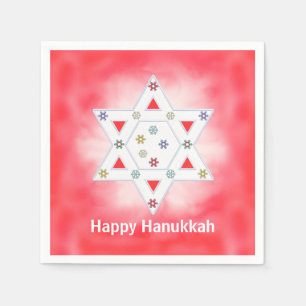 Hanukkah Star and Snowflakes Red Paper Napkins