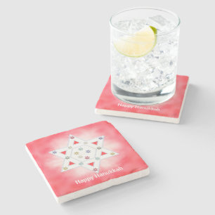 Hanukkah Star and Snowflakes Red Stone Coaster