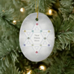 Hanukkah Star and Snowflakes Silver for Photo Ceramic Ornament<br><div class="desc">A festive Hanukkah photo ornament with my design of the Star of David for the photo frame and little colorful snowflakes on a grey background.</div>