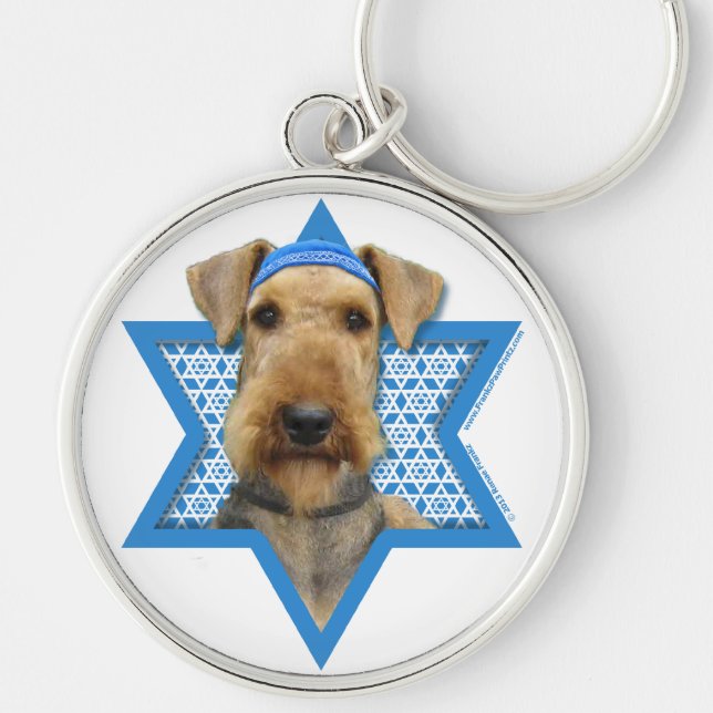 Hanukkah Star of David - Airedale Terrier Keychain (Front)