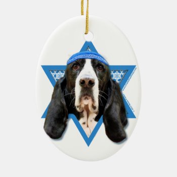 Hanukkah Star Of David - Basset Hound - Jasmine Ceramic Ornament by FrankzPawPrintz at Zazzle