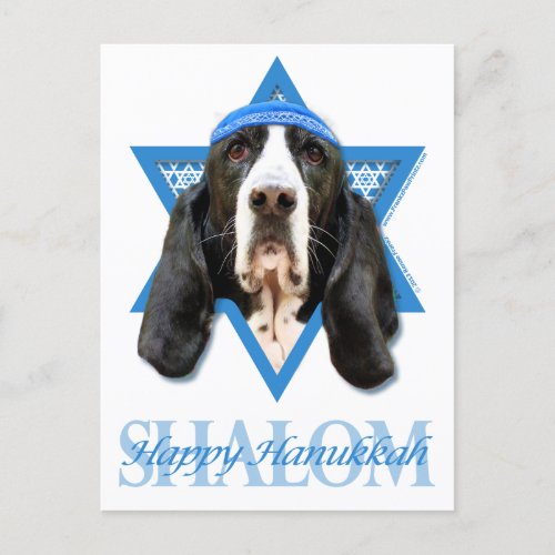 Hanukkah Star of David _ Basset Hound _ Jasmine Holiday Postcard