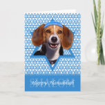 Hanukkah Star of David - Beagle Holiday Card<br><div class="desc">What could make saying Happy Hanukkah more fun than having this Beagle Dog wearing a Yamaka surrounded by the Star of David. This whimsical holiday design will be sure to delight your friends and family as well as other dog lovers. This design is available in over 100 Dog Breeds. If...</div>