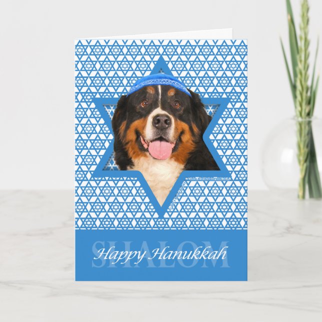 Hanukkah Star of David - Bernese Mountain Dog Holiday Card (Front)