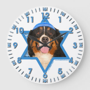 Hanukkah Star of David - Bernese Mountain Dog Large Clock