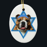 Hanukkah Star of David - Bulldog Ceramic Ornament<br><div class="desc">What could make saying Happy Hanukkah more fun than having this Bulldog wearing a Yamaka surrounded by the Star of David. This whimsical holiday design will be sure to delight your friends and family as well as other dog lovers. This design is available in over 100 Dog Breeds. If you...</div>