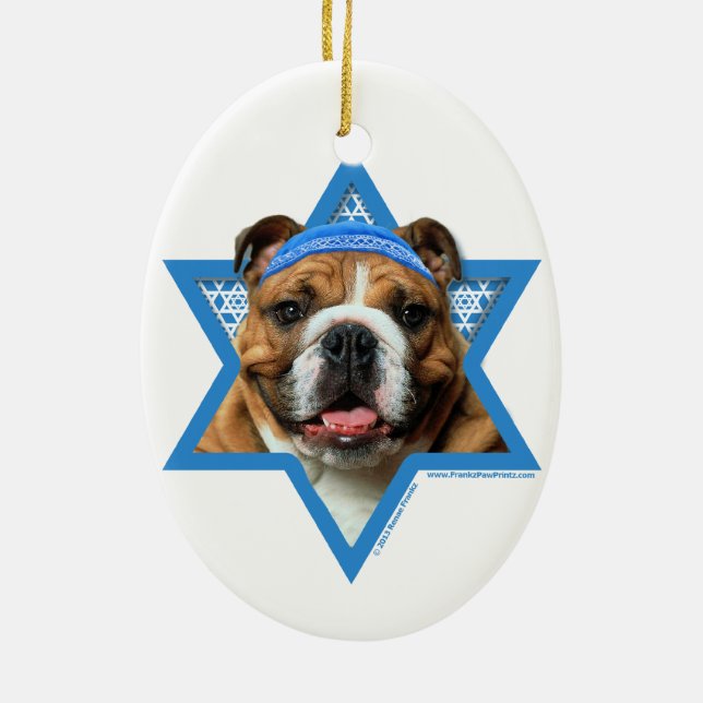 Hanukkah Star of David - Bulldog Ceramic Ornament (Back)