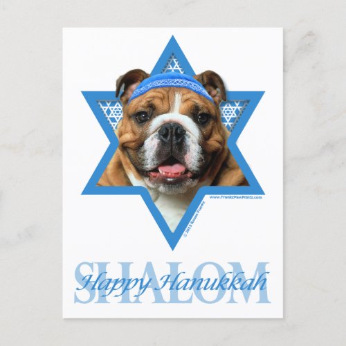 Hanukkah Star of David  Bulldog Holiday Postcard