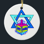 Hanukkah Star of David Ceramic Ornament<br><div class="desc">Happy Hanukkah Star of David with a dreidel that says "Happy Chanukah" celebrating the Jewish holiday fun and joy.</div>