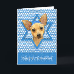 Hanukkah Star of David - Chihuahua Holiday Card<br><div class="desc">What could make saying Happy Hanukkah more fun than having this Chihuahua Dog wearing a Yamaka surrounded by the Star of David. This whimsical holiday design will be sure to delight your friends and family as well as other dog lovers. This design is available in over 100 Dog Breeds. If...</div>