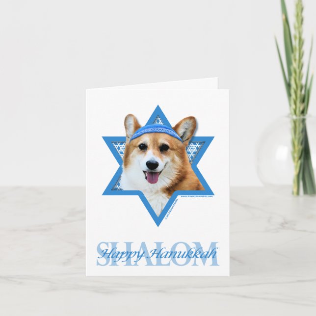 Hanukkah Star of David - Corgi - Owen Holiday Card (Front)
