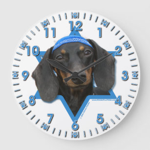 Hanukkah Star of David - Dachshund - Winston Large Clock
