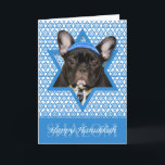 Hanukkah Star of David - French Bulldog - Teal Holiday Card<br><div class="desc">What could make "Happy Hanukkah more fun than having this French Bulldog wearing to Yamaka Surrounded by the Star of David. This whimsical holiday design will be sure to delight your friends and family as well as other dog lovers. This design is available in over 100 Dog Breeds. If you...</div>