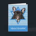 Hanukkah Star of David - French Bulldog - Teal Holiday Card<br><div class="desc">What could make "Happy Hanukkah more fun than having this French Bulldog wearing to Yamaka Surrounded by the Star of David. This whimsical holiday design will be sure to delight your friends and family as well as other dog lovers. This design is available in over 100 Dog Breeds. If you...</div>