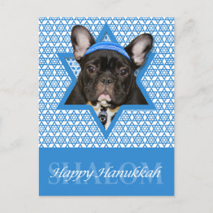 Hanukkah Star of David - French Bulldog - Teal Holiday Postcard