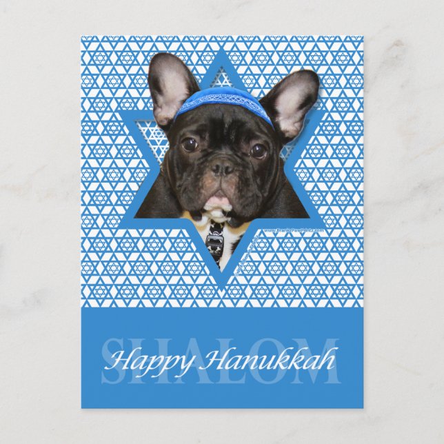Hanukkah Star of David - French Bulldog - Teal Holiday Postcard (Front)