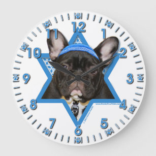 Hanukkah Star of David - French Bulldog - Teal Large Clock