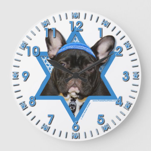 Hanukkah Star of David _ French Bulldog _ Teal Large Clock