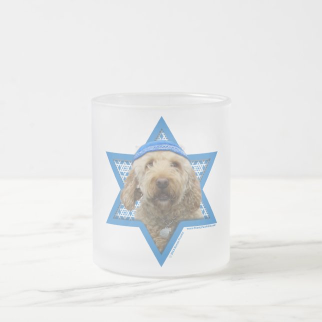 Hanukkah Star of David - GoldenDoodle Frosted Glass Coffee Mug (Center)