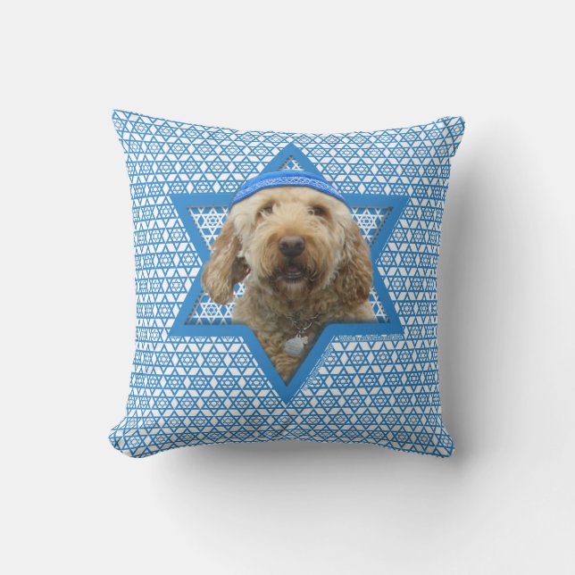 Hanukkah Star of David - GoldenDoodle Throw Pillow (Front)