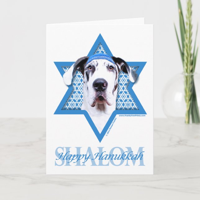 Hanukkah Star of David - Great Dane - Harlequin Holiday Card (Front)
