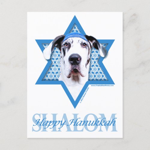 Hanukkah Star of David _ Great Dane _ Harlequin Holiday Postcard