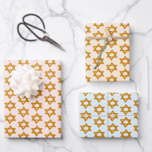 HANUKKAH STAR OF DAVID Jewish Holiday Set of Wrapping Paper Sheets