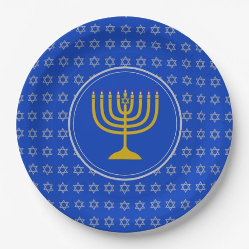 HANUKKAH Star of David Menorah Israeli Blue Silver Paper Plates