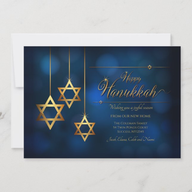 Hanukkah Star of David Moving Holiday Card (Front)