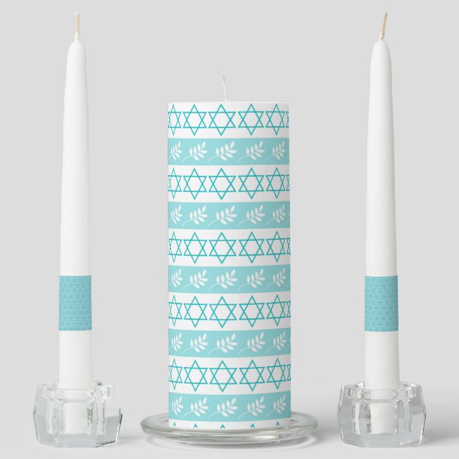 HANUKKAH STAR OF DAVID PATTERNS UNITY CANDLE SET (Front)