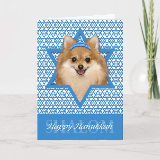 Hanukkah Star of David - Pomeranian Holiday Card (Front)