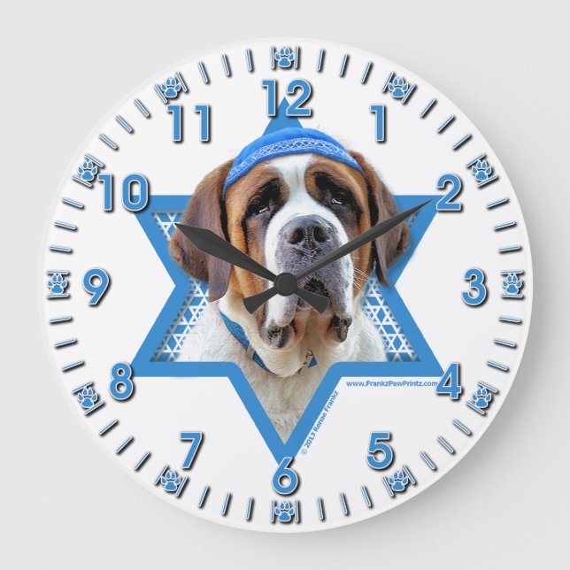Hanukkah Star of David - St Bernard Large Clock (Front)