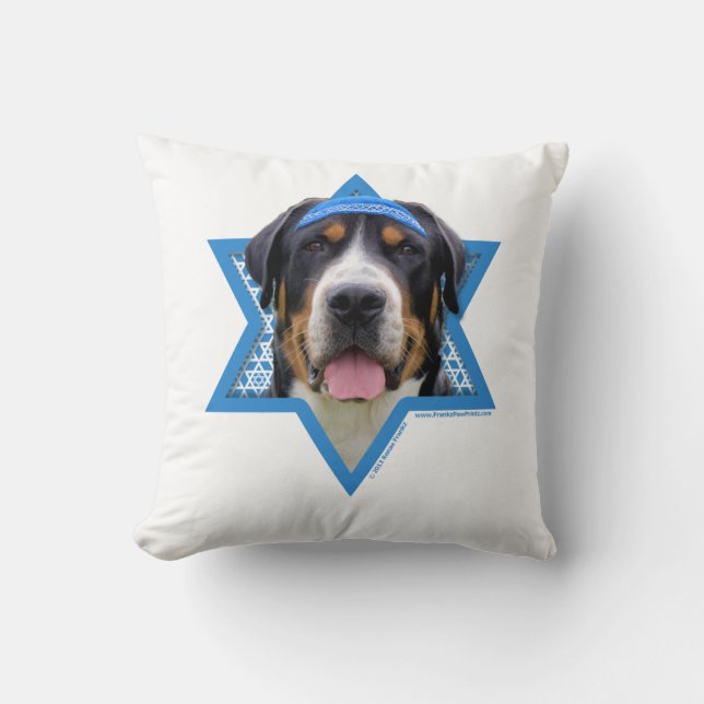 Hanukkah Star of David - Swiss Mountain Dog Throw Pillow (Front)