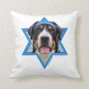 Hanukkah Star of David - Swiss Mountain Dog Throw Pillow