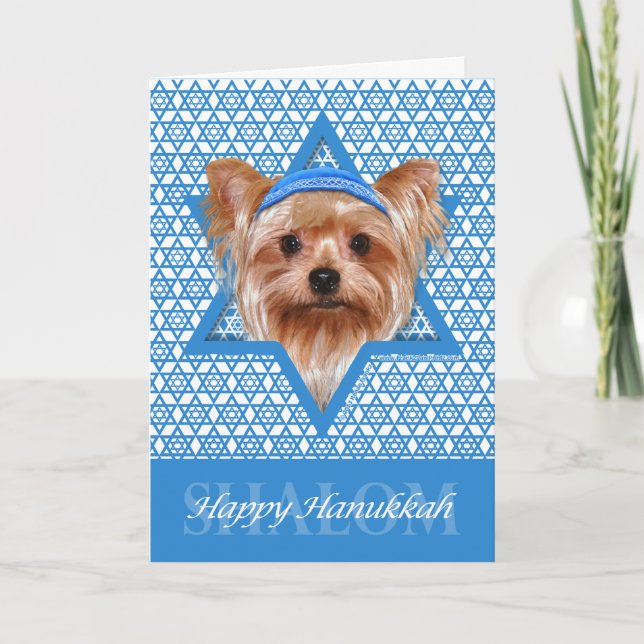 Hanukkah Star of David - Yorkshire Terrier Holiday Card (Front)