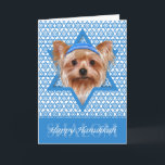 Hanukkah Star of David - Yorkshire Terrier Holiday Card<br><div class="desc">What could make saying Happy Hanukkah more fun than having this Yorkshire Terrier Dog detention a Yamaka surded by the Star of David. This whimsical holiday design will be sure to delight your friends and family as well as other animal lovers. This design is available in over 100 Dog Bal....</div>
