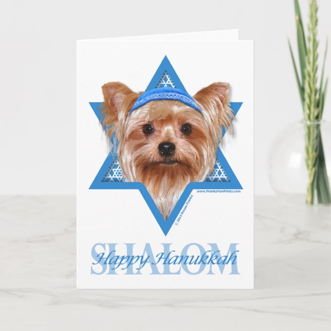 Hanukkah Star of David - Yorkshire Terrier Holiday Card (Front)