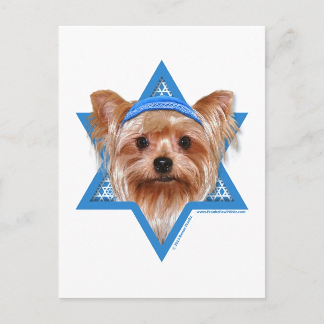 Hanukkah Star of David - Yorkshire Terrier Holiday Postcard (Front)