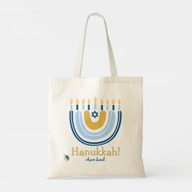 HANUKKAH Stars Menorah Dreidel Tote Bag (Back)