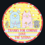 Hanukkah Stickers (1 1/2" or 3")Cat, Dog n Friends<br><div class="desc">Hanukkah Stickers ( 1 1/2" or 3"). Cat, dog, mouse and bird getting ready for Hanukkah with their menorah, latkes, dreidels and jelly donuts! Personalize by changing font size, style, color and wording. So many uses: To and From gift stickers, Thank You stickers on treat bags, Cake Toppers (stick on...</div>