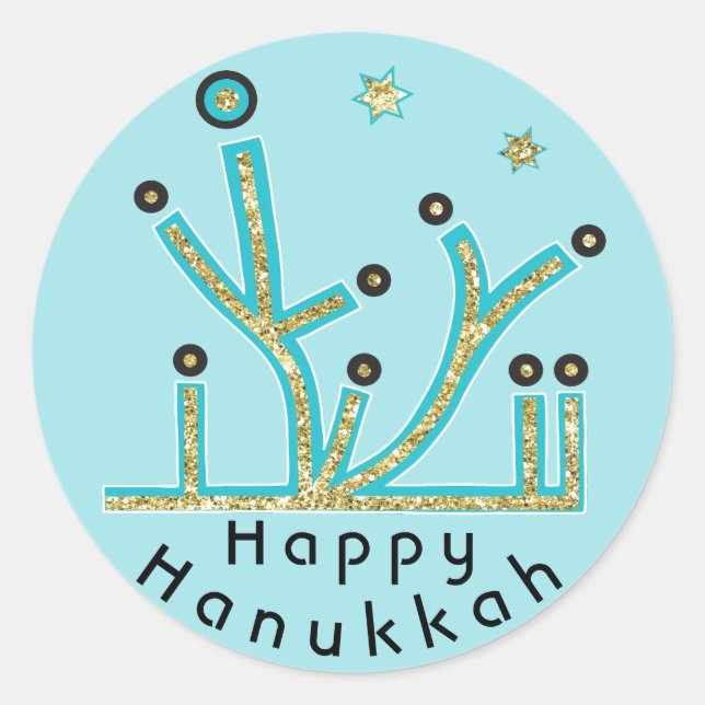 Hanukkah Stickers "Blue Lights Latkes Chanukah" (Front)