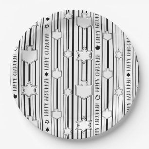 Hanukkah Stripes, Stars, and Dreidels Paper Plates