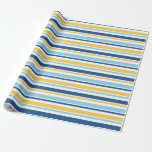 Hanukkah Stripes Wrapping Paper<br><div class="desc">This modern and trendy blue and gold striped wrapping paper is fabulous!  It has Hanukkah gifts happily wrapped in gold and blue.  Get enough to wrap all your gifts.</div>