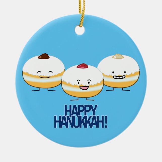 Hanukkah Sufganiyot Jewish Jelly Filled Donut Ceramic Ornament (Front)