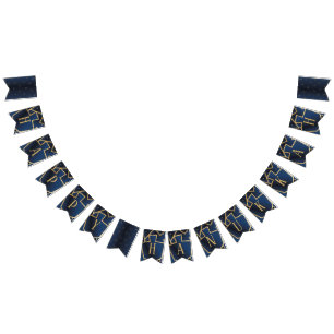 Hanukkah Swallowtail Banner Navy Gold Dreidels