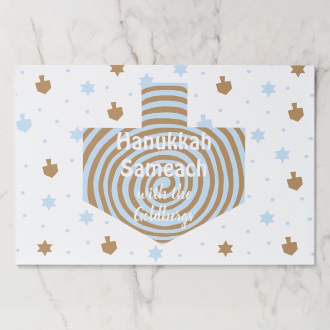 Hanukkah Swirl Dreidel Blue Brown Paper Placemat (Front)
