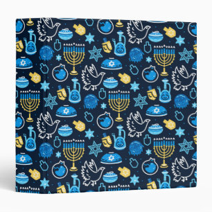Hanukkah Symbols Blue Pattern 3 Ring Binder