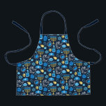 Hanukkah Symbols Blue Pattern Apron<br><div class="desc">Celebrate the Festival of Lights with this Hanukkah-themed pattern. Featuring traditional symbols like menorahs,  dreidels,  doves,  and Stars of David,  all in vibrant blue,  gold,  and white hues,  this design is perfect for festive products. Ideal for Hanukkah wrapping paper,  greeting cards,  and other holiday decor.</div>