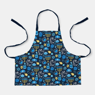 Hanukkah Symbols Blue Pattern Apron
