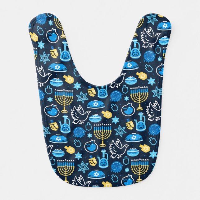 Hanukkah Symbols Blue Pattern Baby Bib (Front)